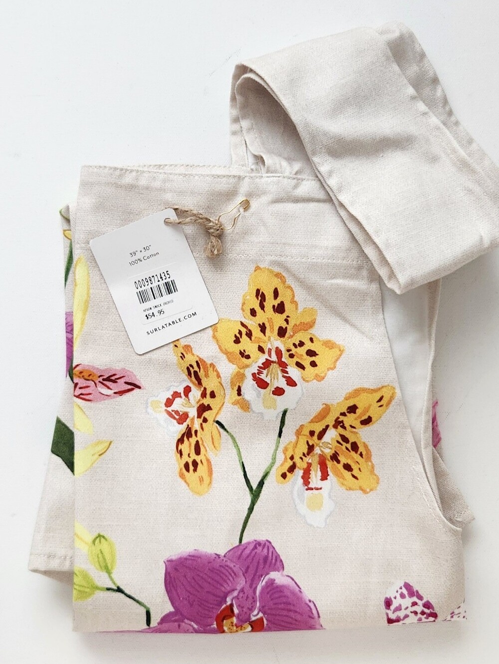 Sur La Table Floral Orchid Flowers Smock Apron, New w/ Tag